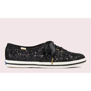 Keds x Kate Spade Glitter Sneakers Black Satin Laces 7.5
